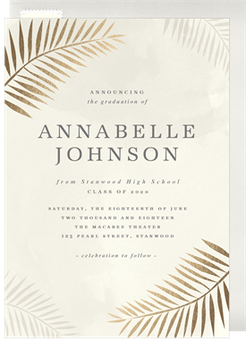 'Foil Palm Leaves' Graduation Invitation