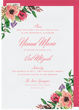 'Coral Florals' Bat Mitzvah Invitation
