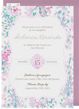 'Gorgeous Watercolor Pastels' Bat Mitzvah Invitation