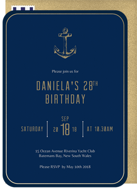 'Golden Anchor' Adult Birthday Invitation