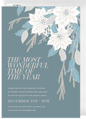 'Draped Poinsettias' Holiday Party Invitation