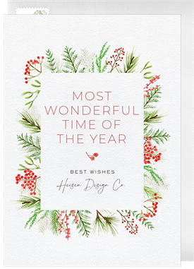 'Watercolor Greenery' Business Holiday Greetings Card