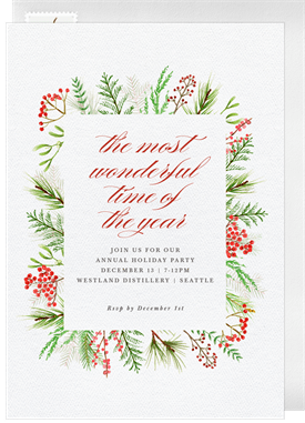 'Winter Greenery Frame' Holiday Party Invitation