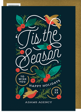 'Birds and Holly' Business Holiday Greetings Card