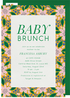 'Floral Pattern Border' Baby Shower Invitation