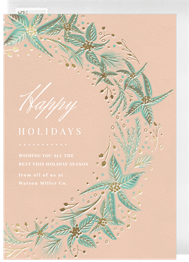 'Gilded Watercolor Wreath' Business Holiday Greetings Card