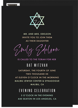 'Trendy Star' Bat Mitzvah Invitation