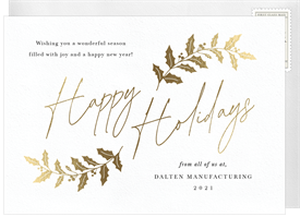 'Gilded Holly Branches' Business Holiday Greetings Card