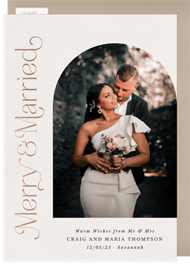 'Vertical Merry and Married' Holiday Greetings Card