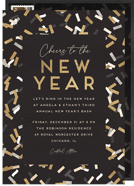 'Dazzling Confetti' New Year's Party Invitation