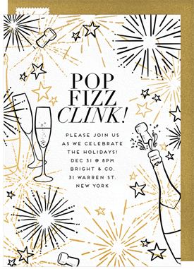 'Fizz and Fireworks' Business Holiday Party Invitation