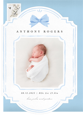 'Watercolor Bow' Birth Announcement