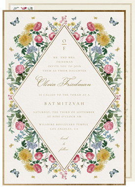 'Romantic Spring Florals' Bat Mitzvah Invitation