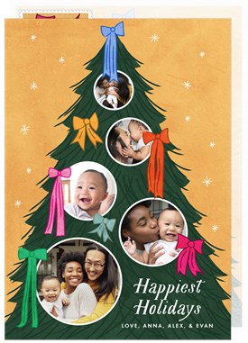 'Retro Bow Tree' Holiday Greetings Card