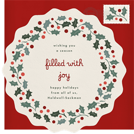 'Letterpress Holly Wreath' Business Holiday Greetings Card