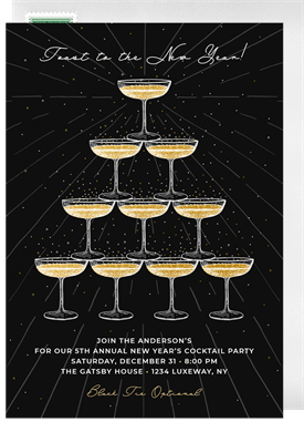 'Dazzling Champagne Tower' New Year's Party Invitation
