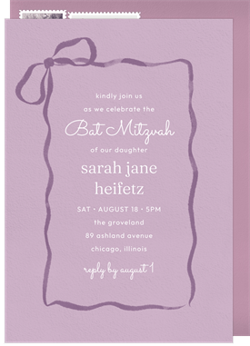 'Watercolor Ribbon Bow' Bat Mitzvah Invitation