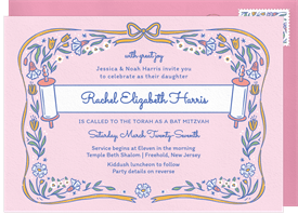 'Bows & Blossoms' Bat Mitzvah Invitation