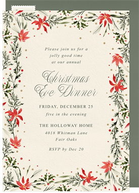 'Watercolor Poinsettias' Christmas Party Invitation