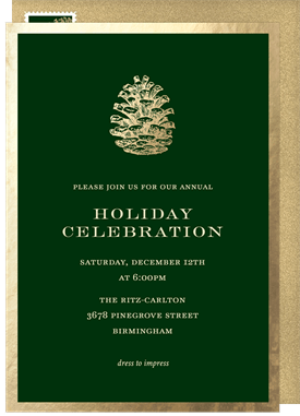'Golden Pinecone' Business Holiday Party Invitation