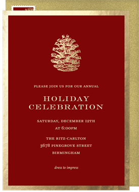 'Golden Pinecone' Business Holiday Party Invitation