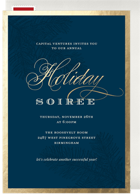 'Golden Pine' Business Holiday Party Invitation