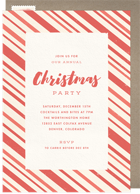 'Candy Cane Stripes' Christmas Party Invitation